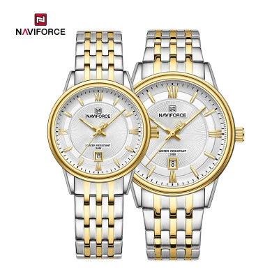 NAVIFORCE NF8040 Lover's Watches for Men and Women Fashion Simple Wristwatch Waterproof Quartz Calendar Clock Casual Wild Couple Watch - White Golden